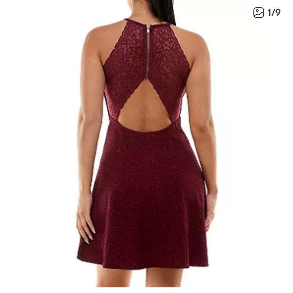 Speechless wine Glitter Halter party dress lace cutout back Dress size small